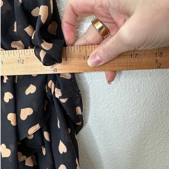 Carina Duek Black Peach Polka Dot Heart Vneck Tiered Ruffle Mini 40 / S - Picture 10 of 11